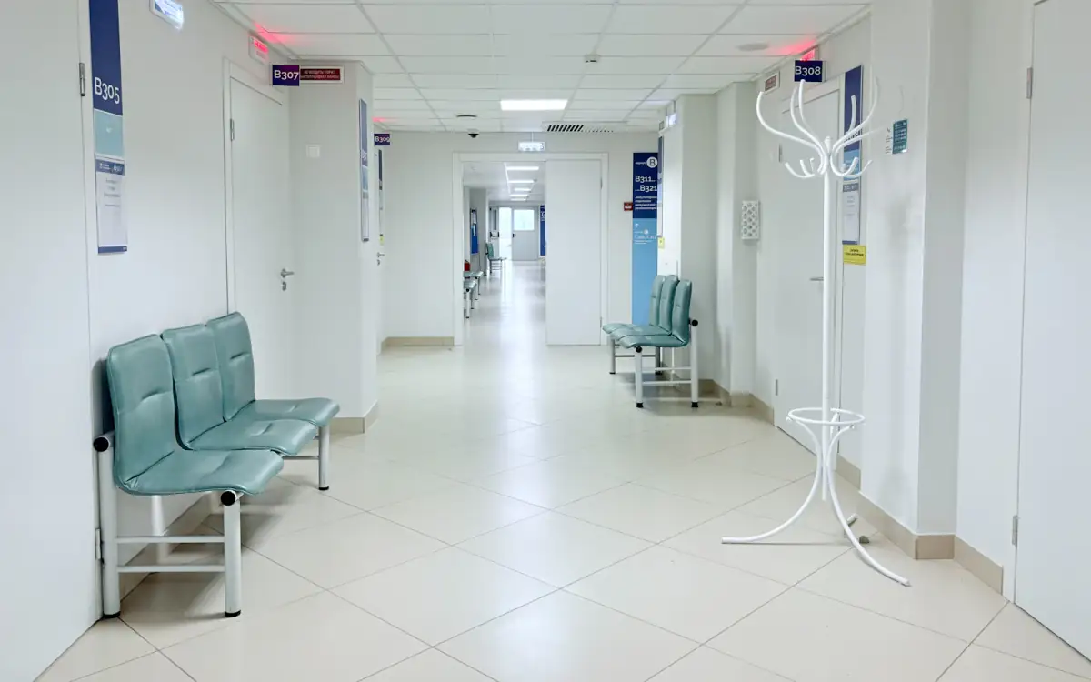 A clean, bright hospital corridor